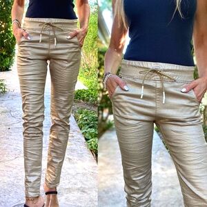 🆕️ Flog -Shely Original Gold Drawstring Jogger Pants Size 29 Travel New Preppy